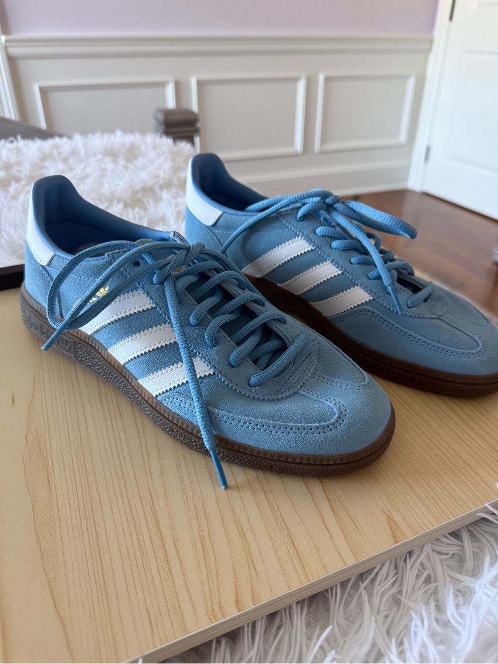 adidas Men's Light Blue Suede Sneakers with White Stripes